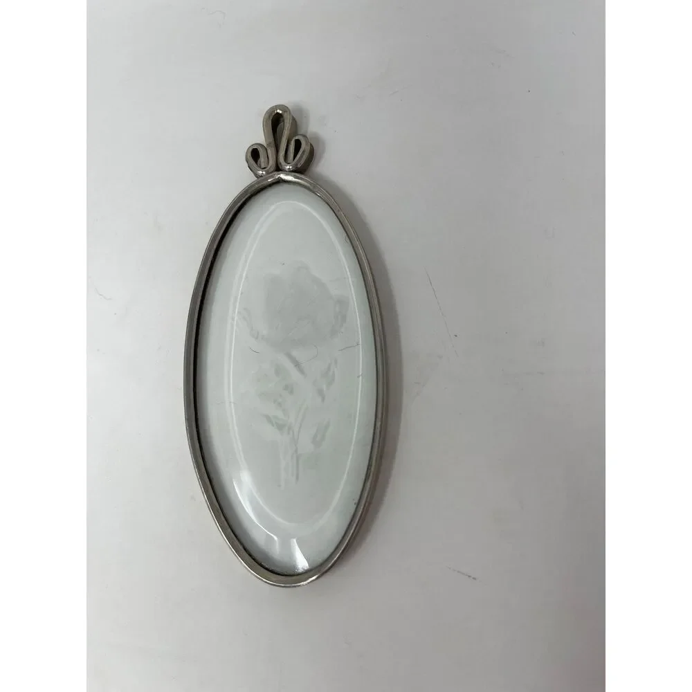 Etched Glass Butterfly Wall Hanging Miniature Paperweight Trinket Silver Rimmed